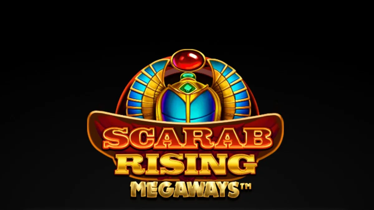 Tampilan antarmuka slot Scarab Rising Megaways dengan tema Mesir kuno