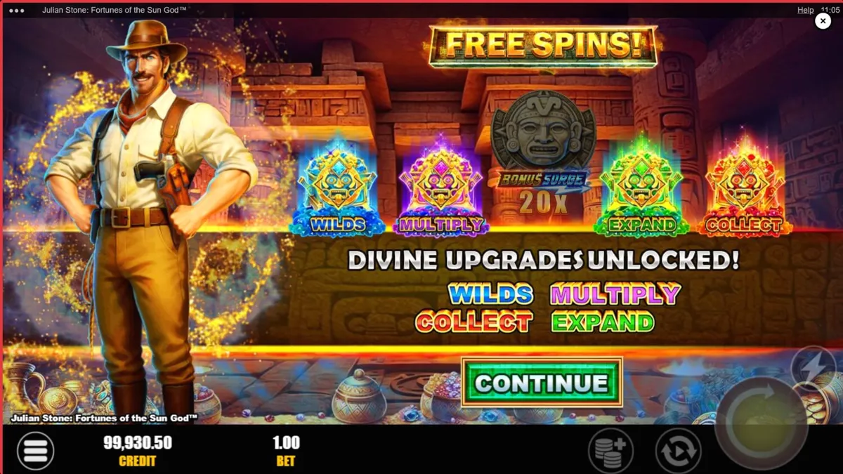Pemandangan hutan Aztec dalam slot Julian Stone: Fortunes of the Sun God